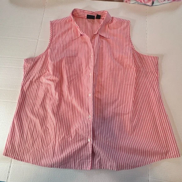 ALC Woman Pink White Stripe Sleeveless Button Down Blouse 3X Wrinkle Free - Picture 3 of 8